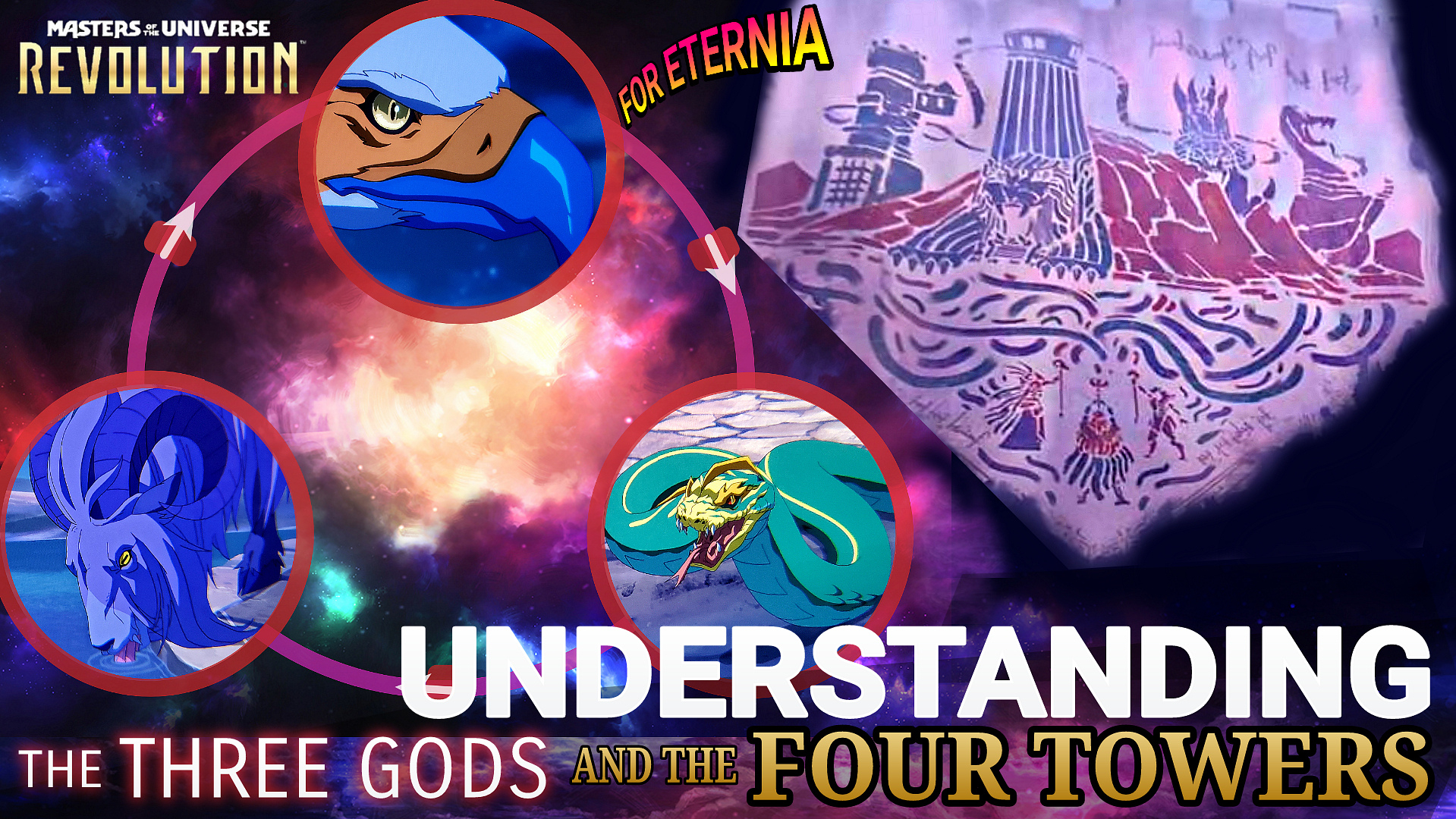 EXPLAINED: The Three Gods and Four Towers of Preternia in ”Masters of the Universe: Revolution”