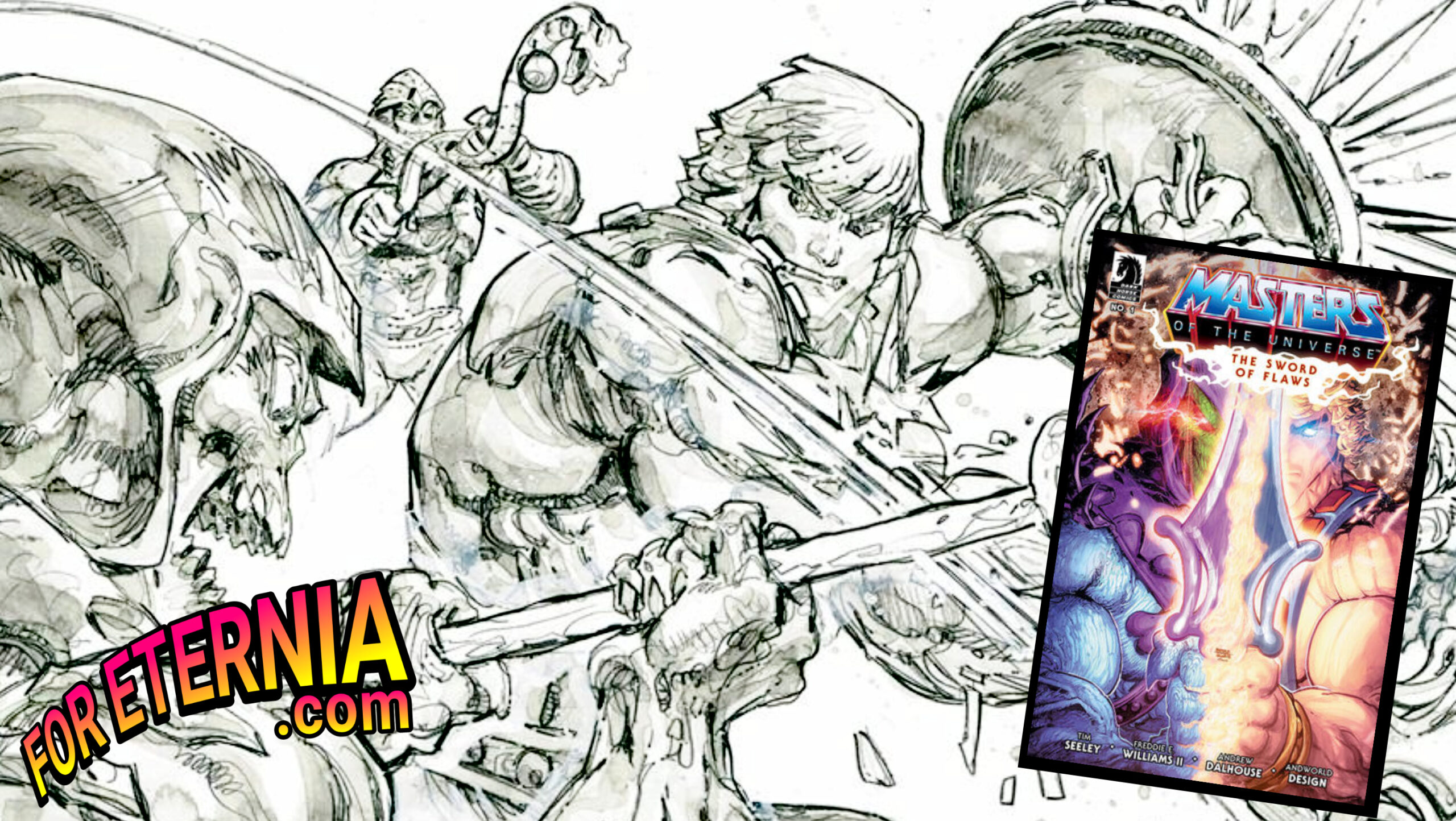 Several Pages of INTERIOR LINEWORK Revealed for the upcoming “Masters of the Universe: The Sword of Flaws“ Comic Series!